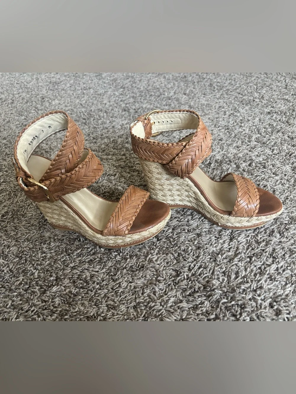 Stuart Weitzman Tan Braided Espadrille Wedge Sandals - Picture 4 of 8